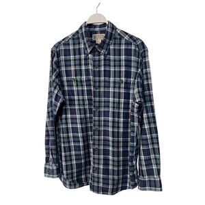 Duluth Trading Co Mens Large Free Swingin Flannel Trim Fit Shirt Blue Red Plaid